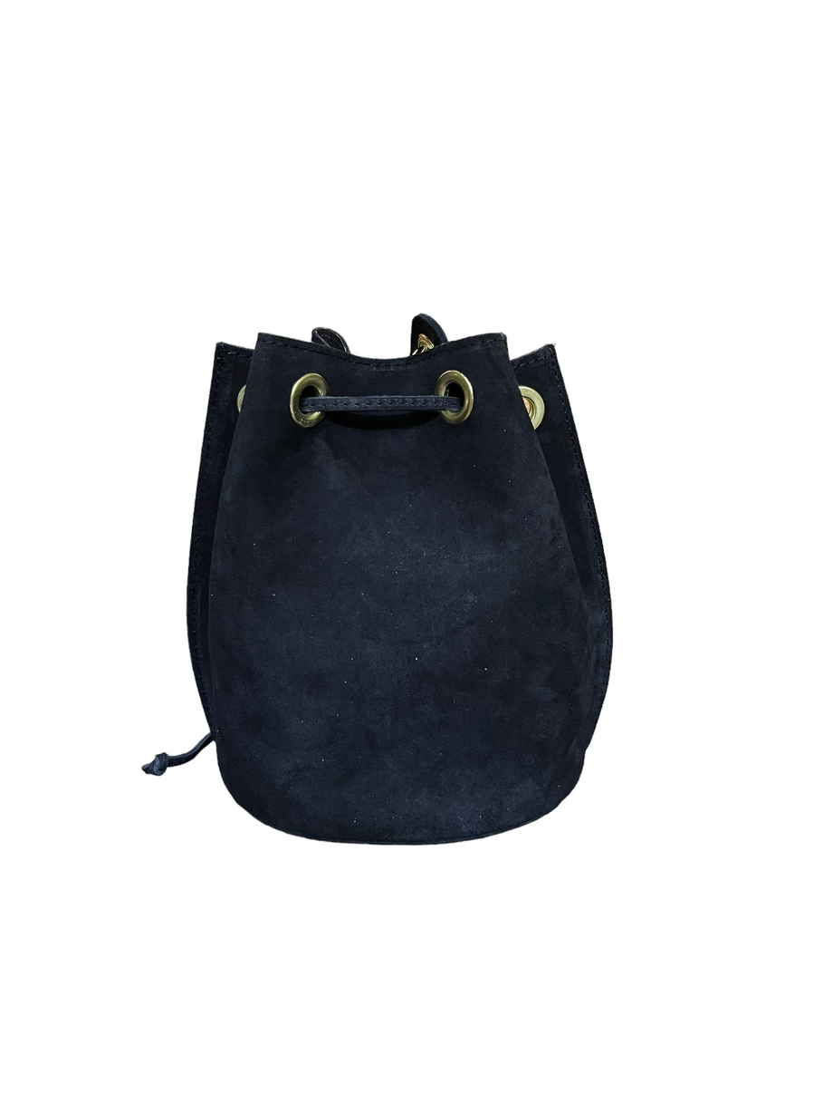 Black suede bucket bag sales